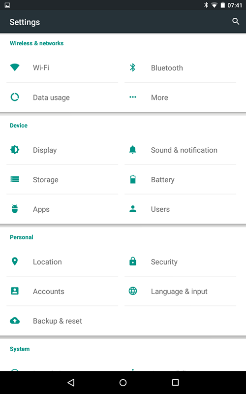 Android Settings Page