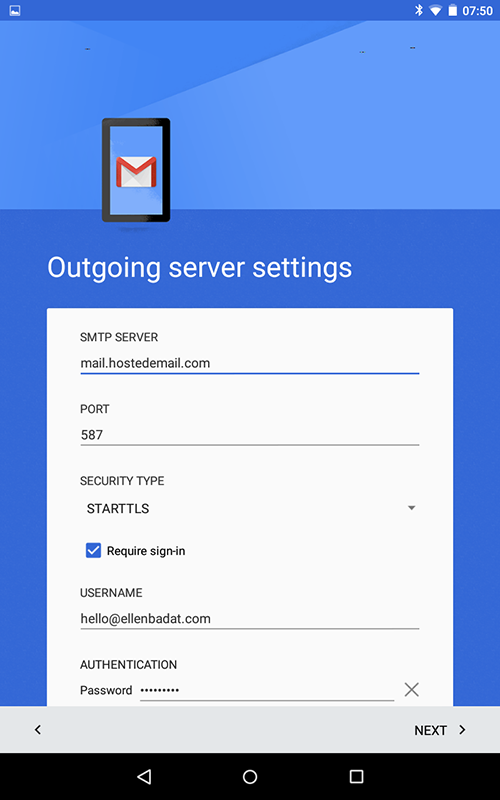 Ougoing server settings