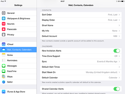 IOS Calendar and Contacts Default