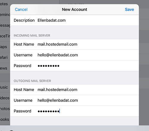 IOS POP Incoming and Outgoing Mail Server
