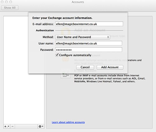 Outlook for Mac Account Details