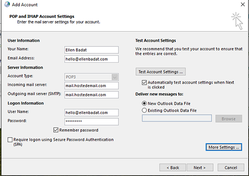 Windows Outlook POP Account