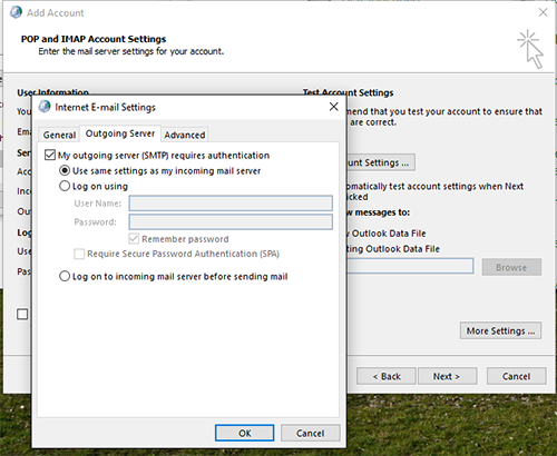 Outlook POP More Settings