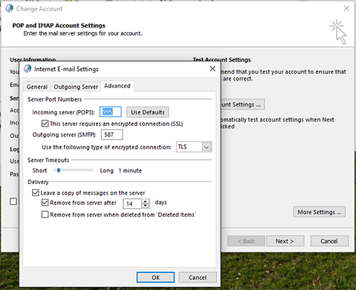 Outlook Windows Advnaced Tab